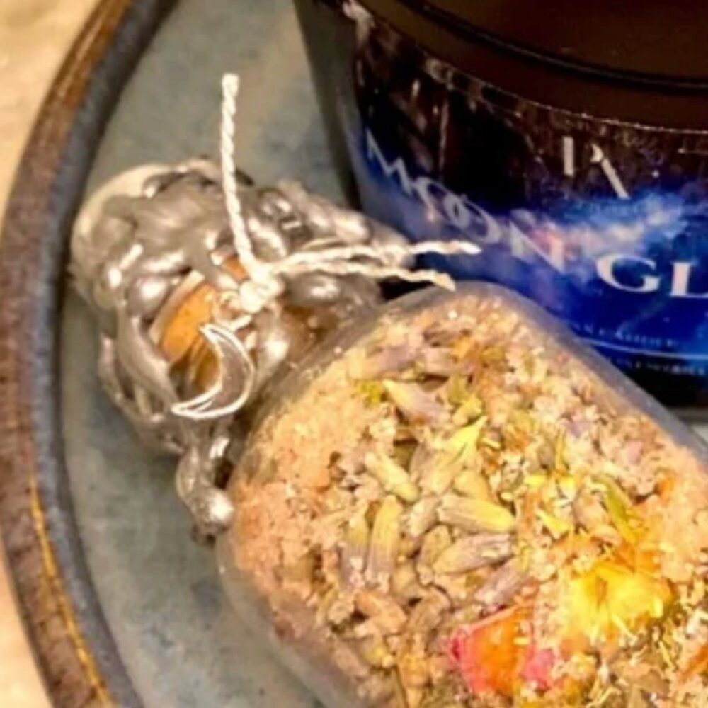 Moon 🌕 intention jar for peace and calm handmade with herbs and sterling charm